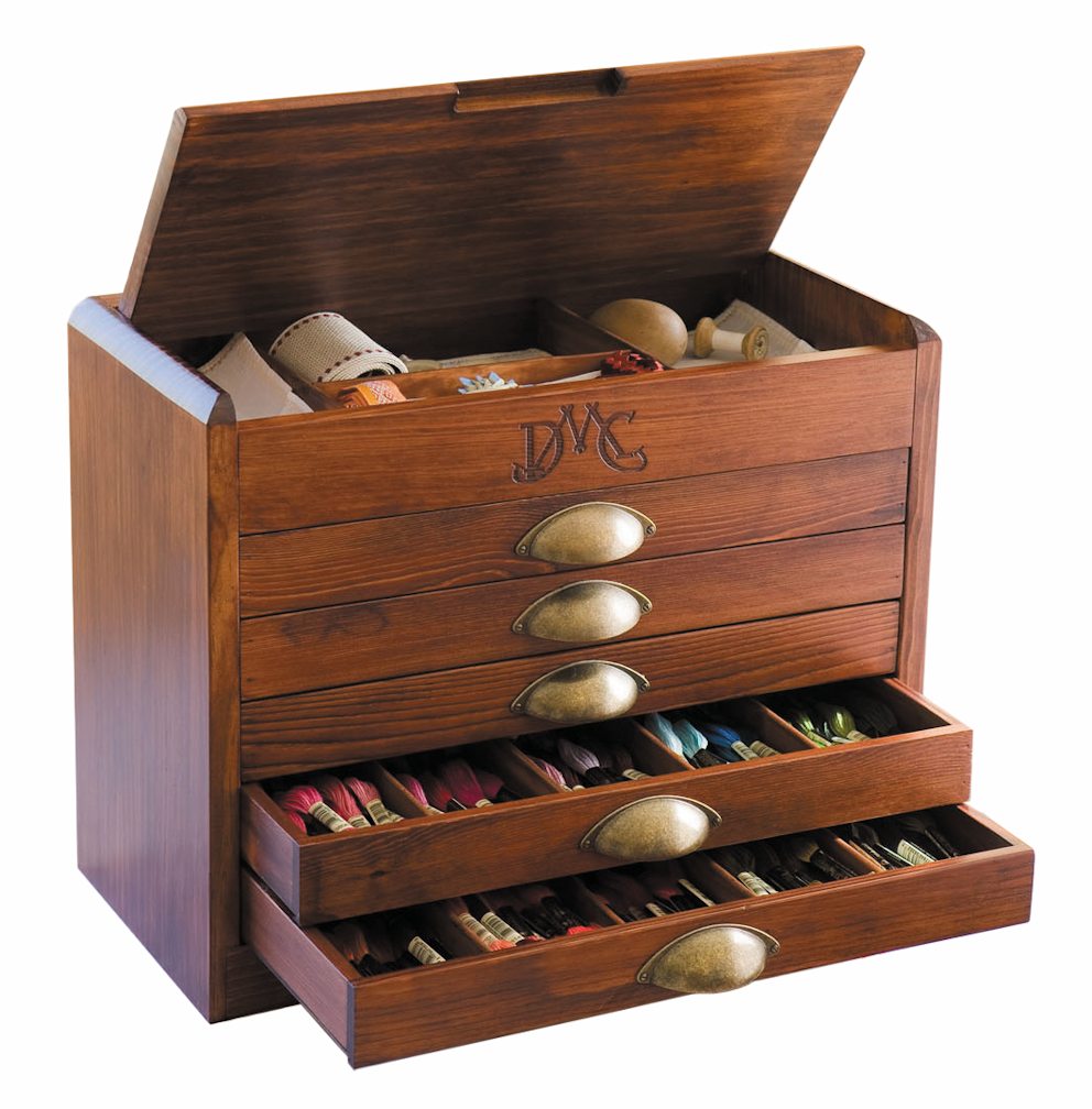Wooden Collectors Box & 500 DMC Skeins 7600